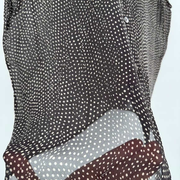 Calvin Klein Brown Polka Dot Sleeveless Sheer Silk Button Front‎ Blouse Sz 14 - Picture 5 of 11